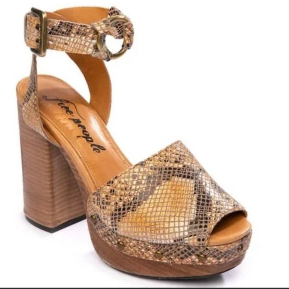 Free People Snakeskin Platform Block Heels